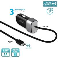 PURO Fast Charger Mini Car Charger - Uniwersalna ładowarka samochodowa z kablem USB-C o dwustronnym wtyku, 3 A (czarny) PURO Fast Charger Mini Car Charger - Uniwersalna ładowarka samochodowa z kablem USB-C o dwustronnym wtyku, 3 A (czarny)
