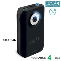 PURO Universal External Fast Charger Battery - Uniwersalny Power Bank z latarką 6000 mAh, 2 x USB, 2.4 A (czarny)