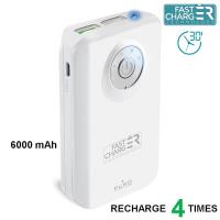 PURO Universal External Fast Charger Battery - Uniwersalny Power Bank z latarką 6000 mAh, 2 x USB, 2.4 A (biały)