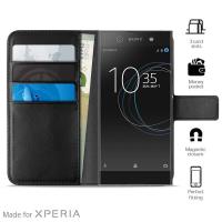 PURO Booklet Wallet Case MFX - Etui Sony Xperia XA1 z kieszeniami na karty + stand up (czarny)