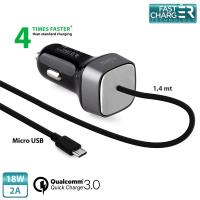 PURO Fast Compact Mini Car Charger - Uniwersalna ładowarka samochodowa z kablem Micro USB, 2 A, Qualcomm QC 3.0 (czarny) PURO Fast Compact Mini Car Charger - Uniwersalna ładowarka samochodowa z kablem Micro USB, 2 A, Qualcomm QC 3.0 (czarny)
