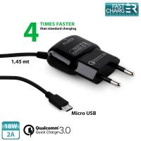 PURO Fast Compact Mini Travel Charger - Uniwersalna ładowarka sieciowa z kablem Micro USB, 2 A, Qualcomm QC 3.0 (czarny) PURO Fast Compact Mini Travel Charger - Uniwersalna ładowarka sieciowa z kablem Micro USB, 2 A, Qualcomm QC 3.0 (czarny)