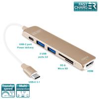PURO Type-C HUB - Wieloportowy adapter z USB-C 3.1, 2 x USB 3.0, SD & Micro SD, HDMI oraz USB-C PD (złoty)