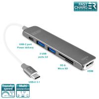 PURO Type-C HUB - Wieloportowy adapter z USB-C 3.1, 2 x USB 3.0, SD & Micro SD, HDMI oraz USB-C PD (gwiezdna szarość)