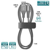 PURO Braided Cable - Kabel USB-C 2.0 na USB 2.0 + klips + Aluminum Connector, 3 A, 480 MBps, 1 m (Space Gray) PURO Braided Cable - Kabel USB-C 2.0 na USB 2.0 + klips + Aluminum Connector, 3 A, 480 MBps, 1 m (Space Gray)