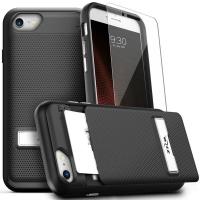 Zizo Click Case - Etui iPhone 8 / 7 / 6s / 6 z ukrytą kieszenią na karty + podstawka & szkło 9H na ekran (Black/Black)