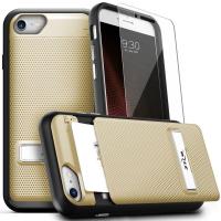 Zizo Click Case - Etui iPhone 8 / 7 / 6s / 6 z ukrytą kieszenią na karty + podstawka & szkło 9H na ekran (Gold/Black)