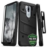 Zizo Bolt Cover - Pancerne etui LG G7 ThinQ ze szkłem 9H na ekran + podstawka & uchwyt do paska (Black/Black)