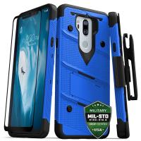 Zizo Bolt Cover - Pancerne etui LG G7 ThinQ ze szkłem 9H na ekran + podstawka & uchwyt do paska (Blue/Black)