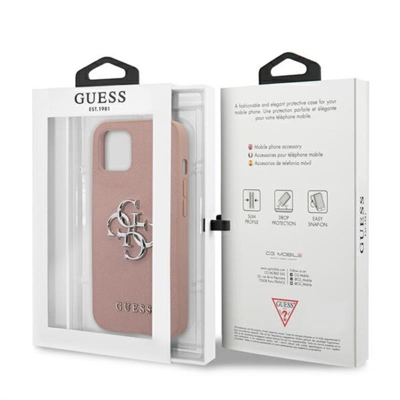 Guess Saffiano 4G Big Silver Logo - Etui iPhone 13 (różowy)