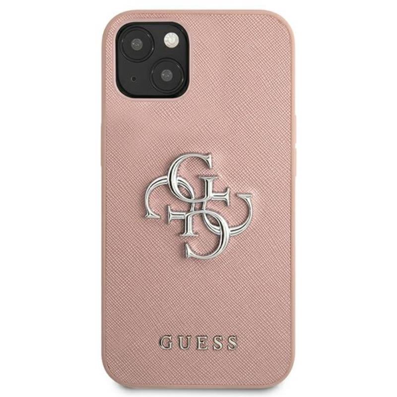 Guess Saffiano 4G Big Silver Logo - Etui iPhone 13 mini (różowy)