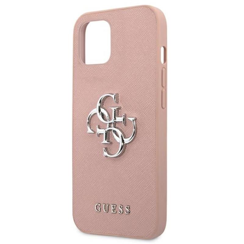 Guess Saffiano 4G Big Silver Logo - Etui iPhone 13 mini (różowy)