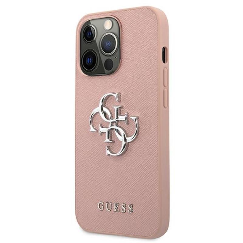 Guess Saffiano 4G Big Silver Logo - Etui iPhone 13 Pro Max (różowy)