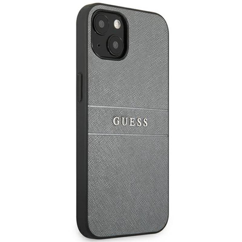 Guess Saffiano Metal Logo Stripes - Etui iPhone 13 (szary)