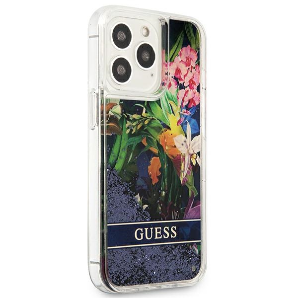 Guess Liquid Glitter Flower – Etui iPhone 13 Pro (niebieski)