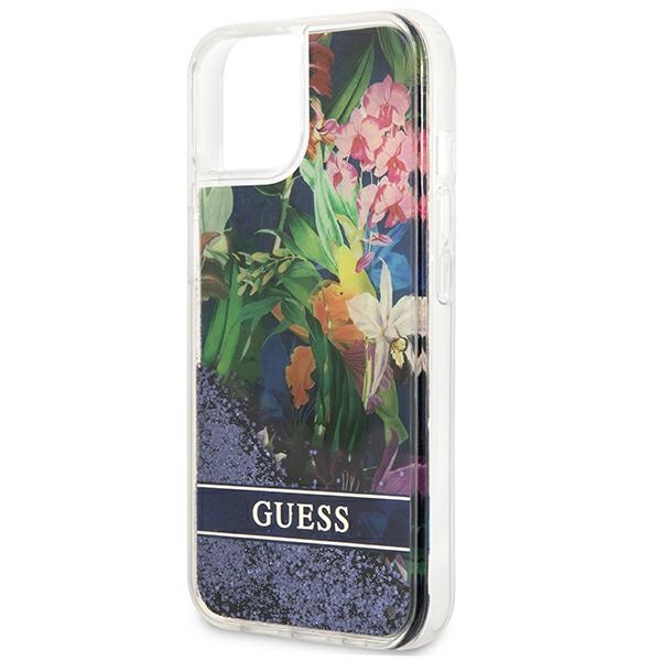 Guess Liquid Glitter Flower – Etui iPhone 13 (niebieski)