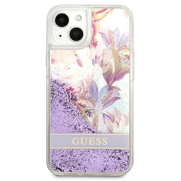Guess Liquid Glitter Flower – Etui iPhone 13 fioletowy)