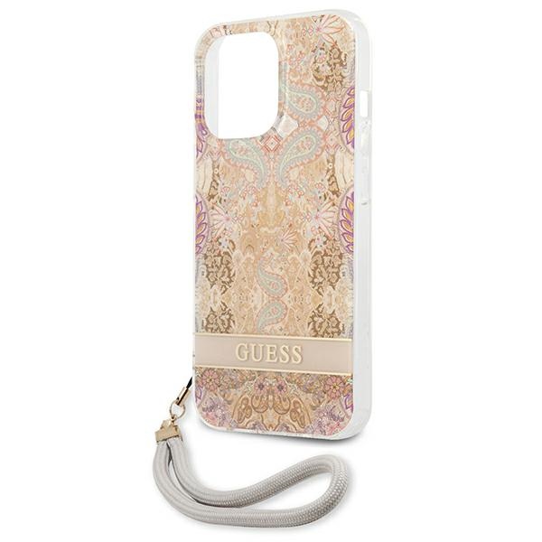 Guess Flower Cord - Etui ze smyczką iPhone 13 Pro (Gold)