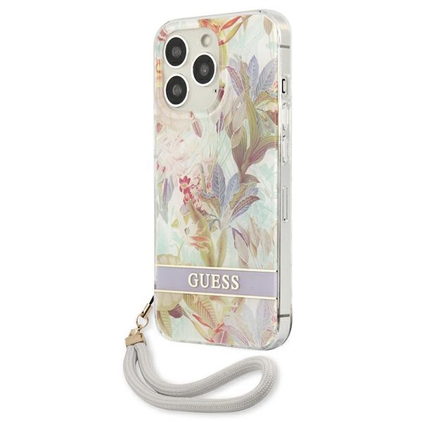 Guess Flower Cord - Etui ze smyczką iPhone 13 Pro (Purple)