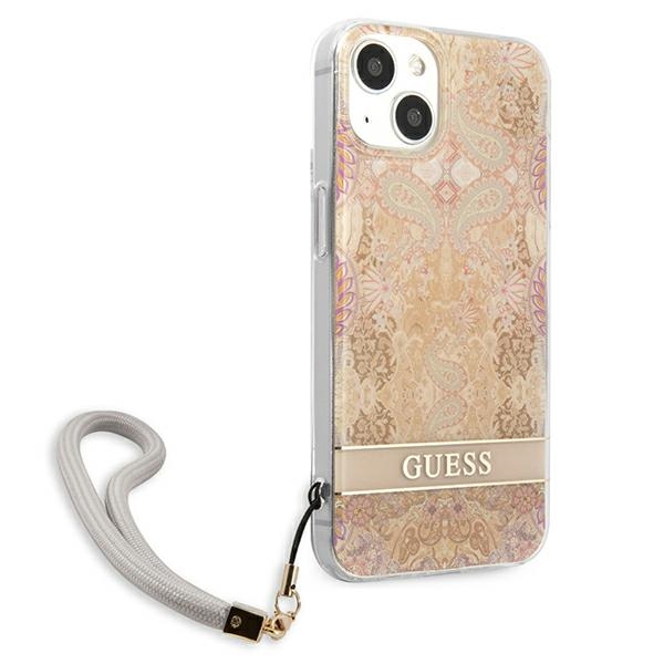 Guess Flower Cord - Etui ze smyczką iPhone 13 (Gold)