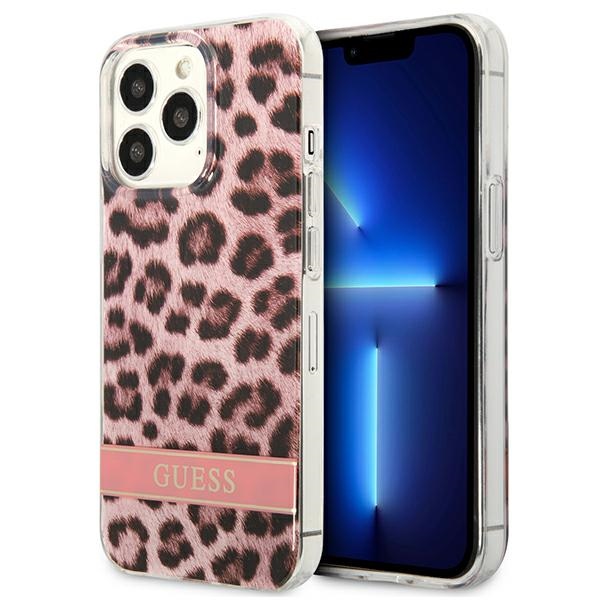 Guess Leopard Electro Stripe - Etui iPhone 13 Pro (Pink)
