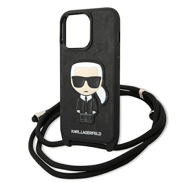 Karl Lagerfeld Monogram Leather Patch and Cord Iconik - Etui iPhone 13 Pro