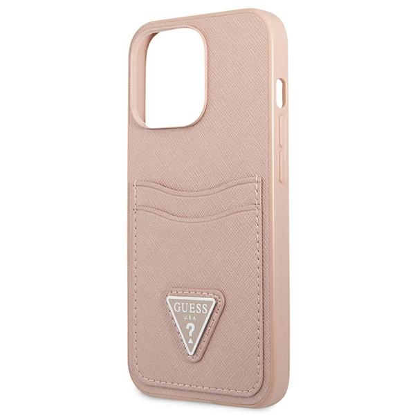 Guess Saffiano Double Card Triangle - Etui iPhone 13 Pro (różowy)