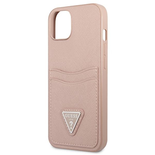 Guess Saffiano Double Card Triangle - Etui iPhone 13 Mini (różowy)
