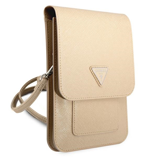Guess Wallet Saffiano Triangle Logo Phone Bag – Torba na smartfona i akcesoria (Beige)