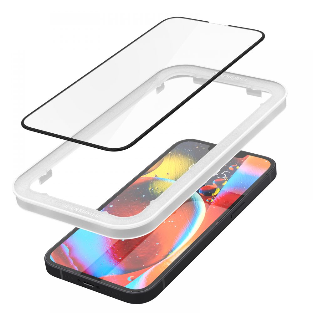Spigen Alm Glass FC 2-Pack - Szkło hartowane do iPhone 14 / iPhone 13 / iPhone 13 Pro 2 szt (Czarna ramka)