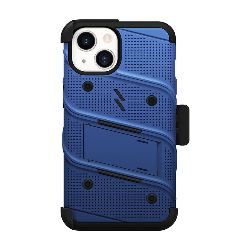 ZIZO BOLT Series - Pancerne etui iPhone 14 ze szkłem 9H na ekran + uchwyt z podstawką (niebieski)