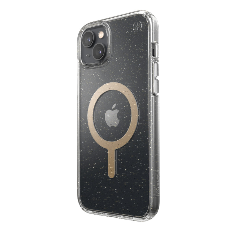 Speck Presidio Perfect-Clear with Glitter + MagSafe - Etui iPhone 15 Plus / 14 Plus z powłoką MICROBAN (Clear / Gold Glitter)