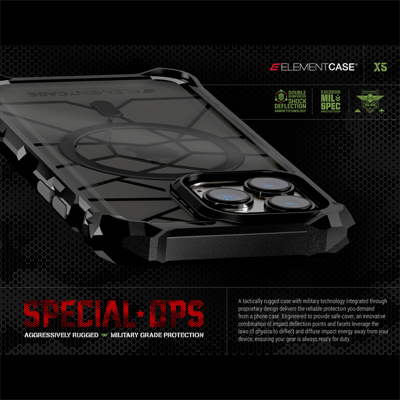 Element Case Special Ops X5 - Pancerne etui iPhone 14 Plus (Mil-Spec Drop Protection) (Clear/Black)