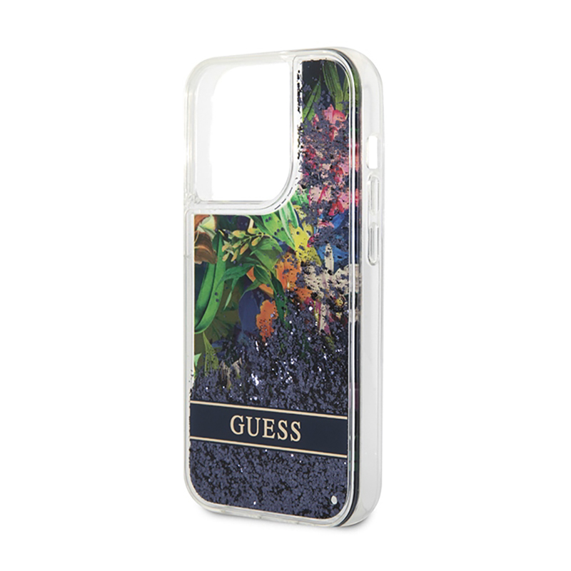 Guess Liquid Glitter Flower – Etui iPhone 14 Pro (niebieski)