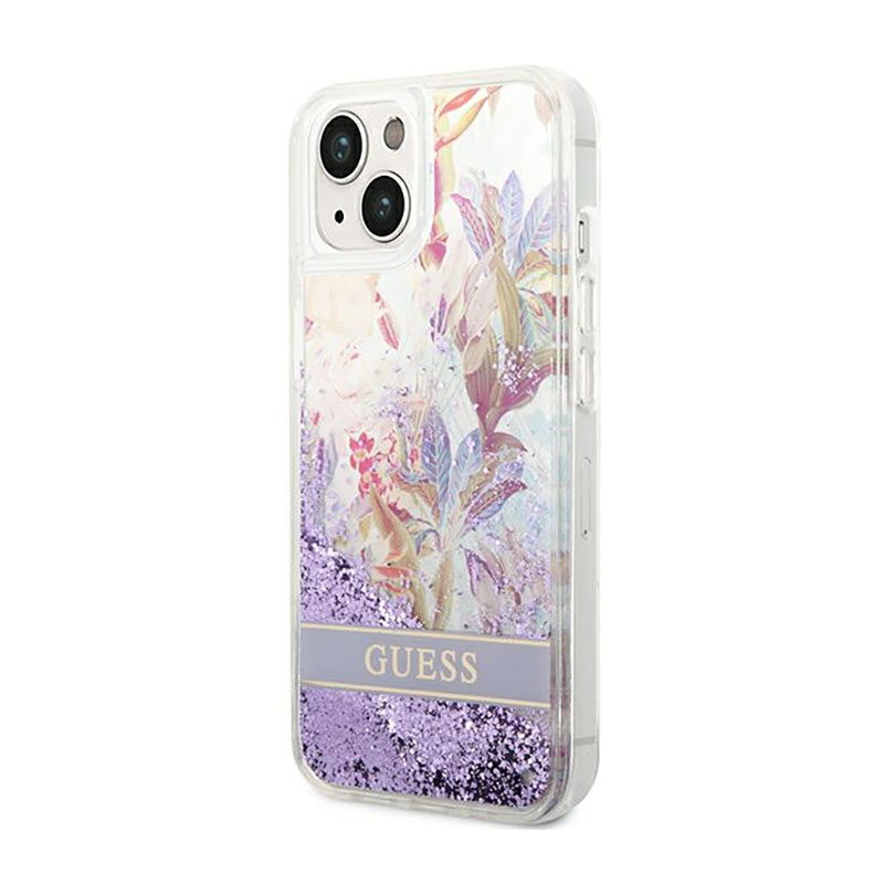 Guess Liquid Glitter Flower – Etui iPhone 14 Plus (fioletowy)