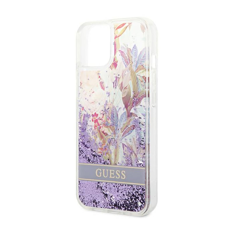 Guess Liquid Glitter Flower – Etui iPhone 14 Plus (fioletowy)