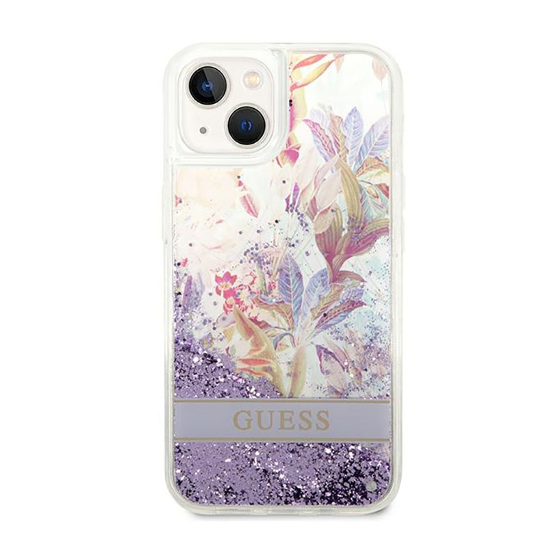 Guess Liquid Glitter Flower – Etui iPhone 14 (fioletowy)