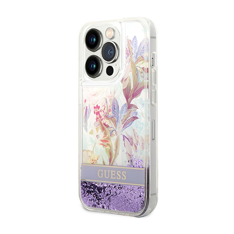 Guess Liquid Glitter Flower – Etui iPhone 14 Pro Max (fioletowy)