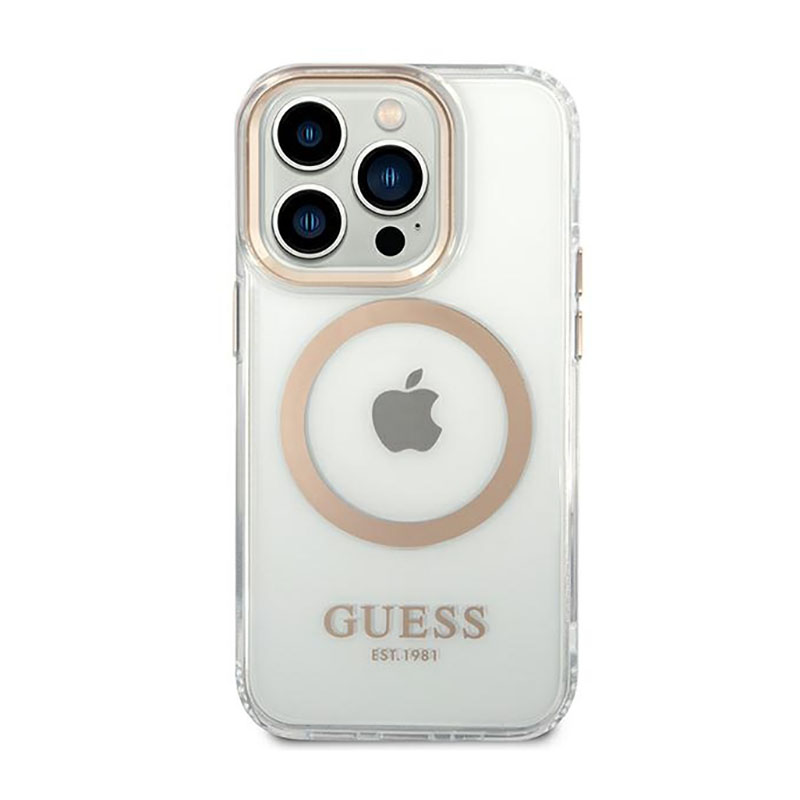 Guess Metal Outline Magsafe - Etui iPhone 14 Pro (przezroczysty / złoty)