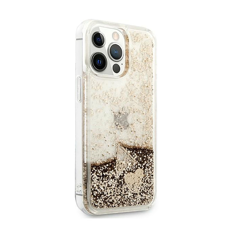 Guess Liquid Glitter Charms - Etui iPhone 14 Pro (złoty)