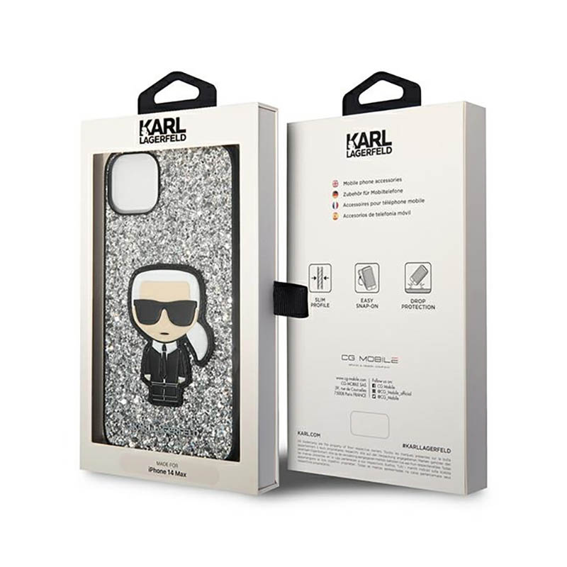 Karl Lagerfeld Glitter Flakes Ikonik - Etui iPhone 14 Plus (srebrny)