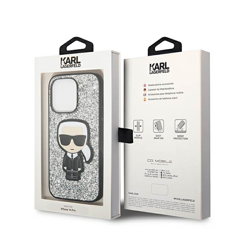 Karl Lagerfeld Glitter Flakes Ikonik - Etui iPhone 14 Pro Max (srebrny)