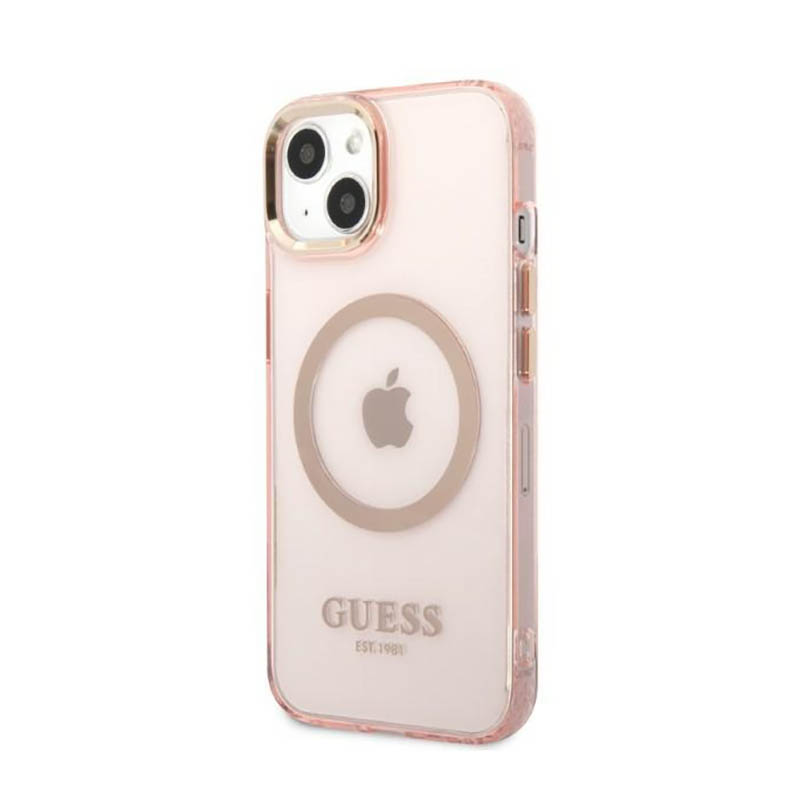 Guess Gold Outline Translucent MagSafe - Etui iPhone 13 (różowy)