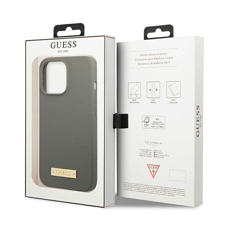 Guess Silicone Logo Plate MagSafe - Etui iPhone 13 Pro (szary)