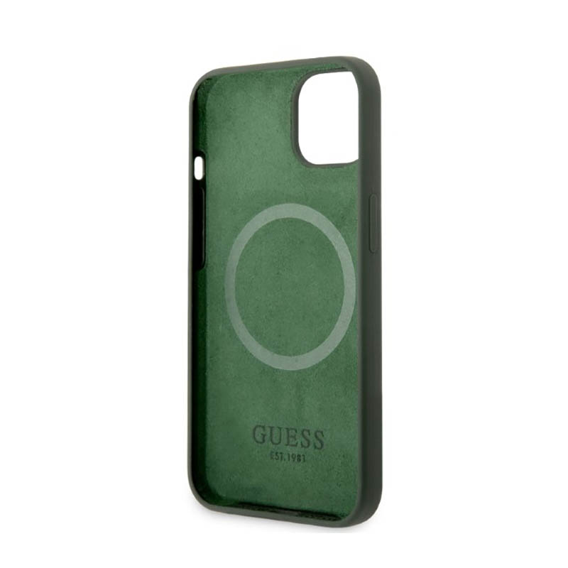 Guess Silicone Logo Plate MagSafe - Etui iPhone 13 (zielony)