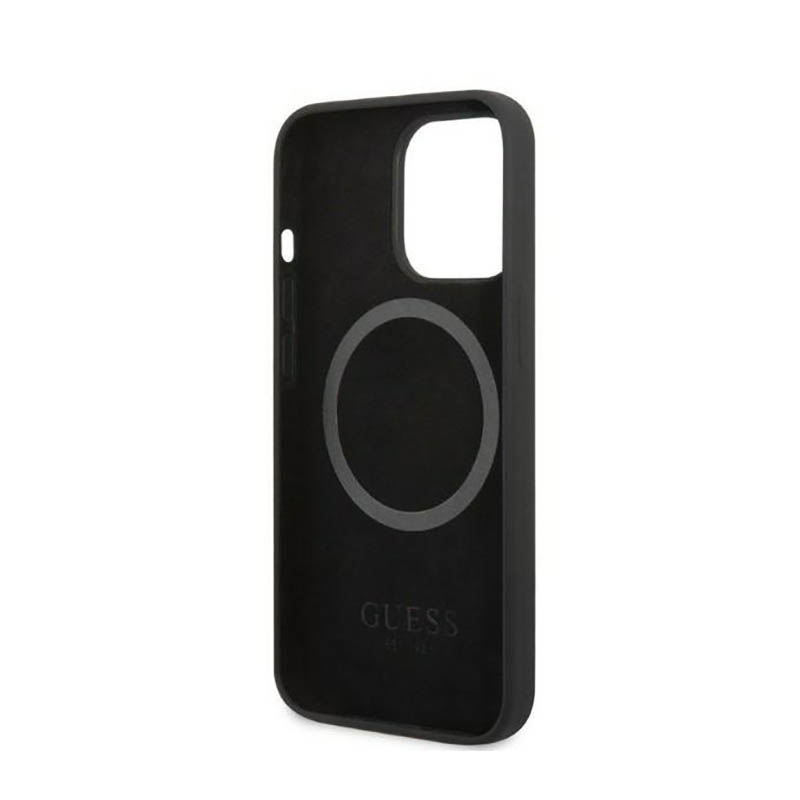 Guess Silicone Logo Plate MagSafe - Etui iPhone 13 Pro Max (czarny)