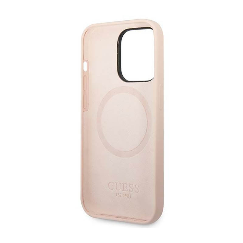 Guess Silicone Logo Plate MagSafe - Etui iPhone 14 Pro (różowy)