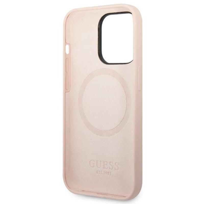 Guess Silicone Logo Plate MagSafe - Etui iPhone 14 Pro Max (różowy)