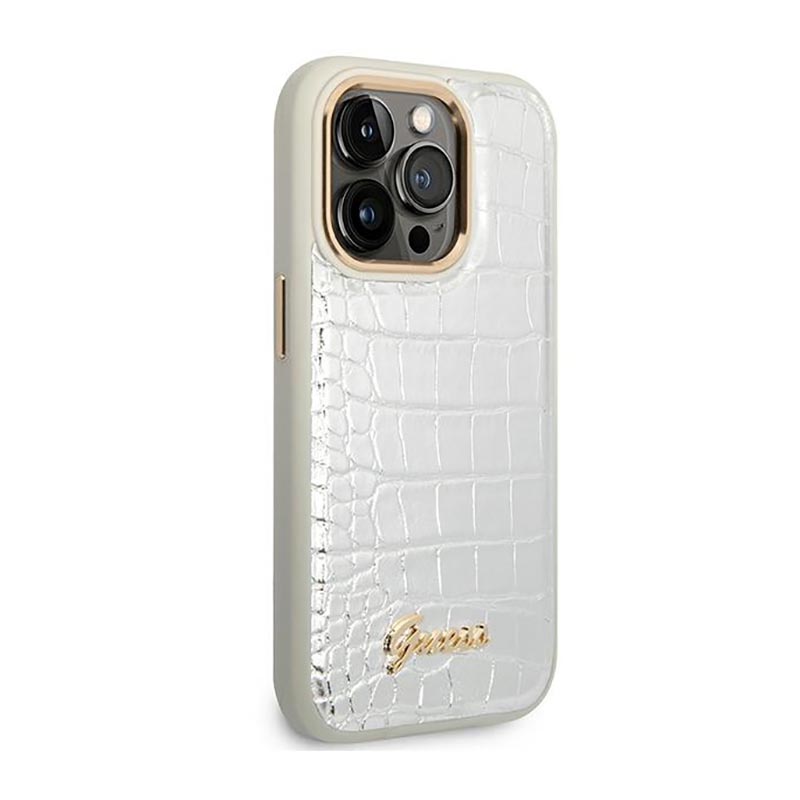 Guess Croco Collection – Etui iPhone 14 Pro (srebrny)