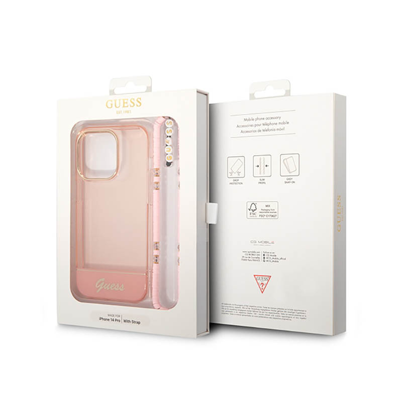 Guess Translucent Pearl Strap - Etui iPhone 14 Pro (różowy)